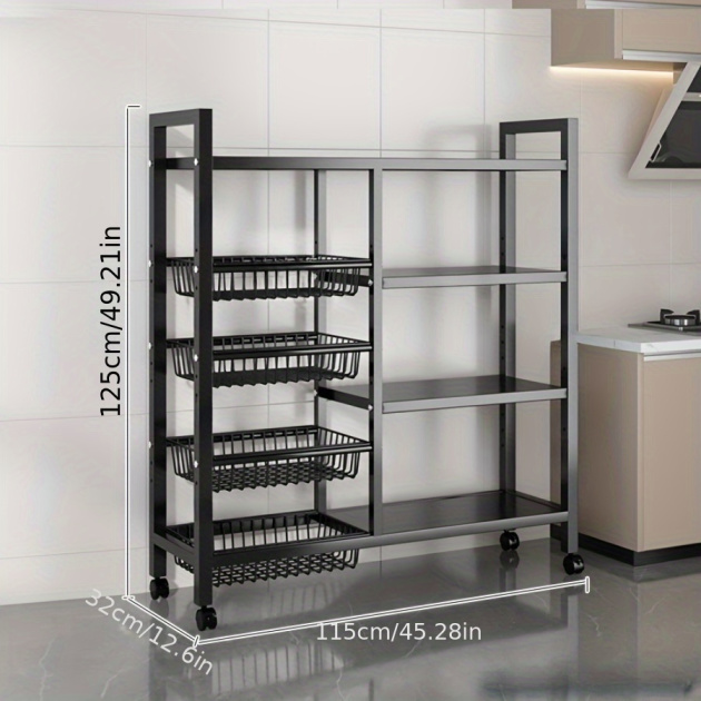 Storage Rack with 4 Baskets and 4 Shelves, 115cm